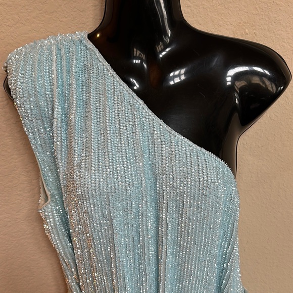 Retrofete REVOLVE  Sz Medium Blue Asymmetrical Tie Front Sundress - Picture 7 of 8